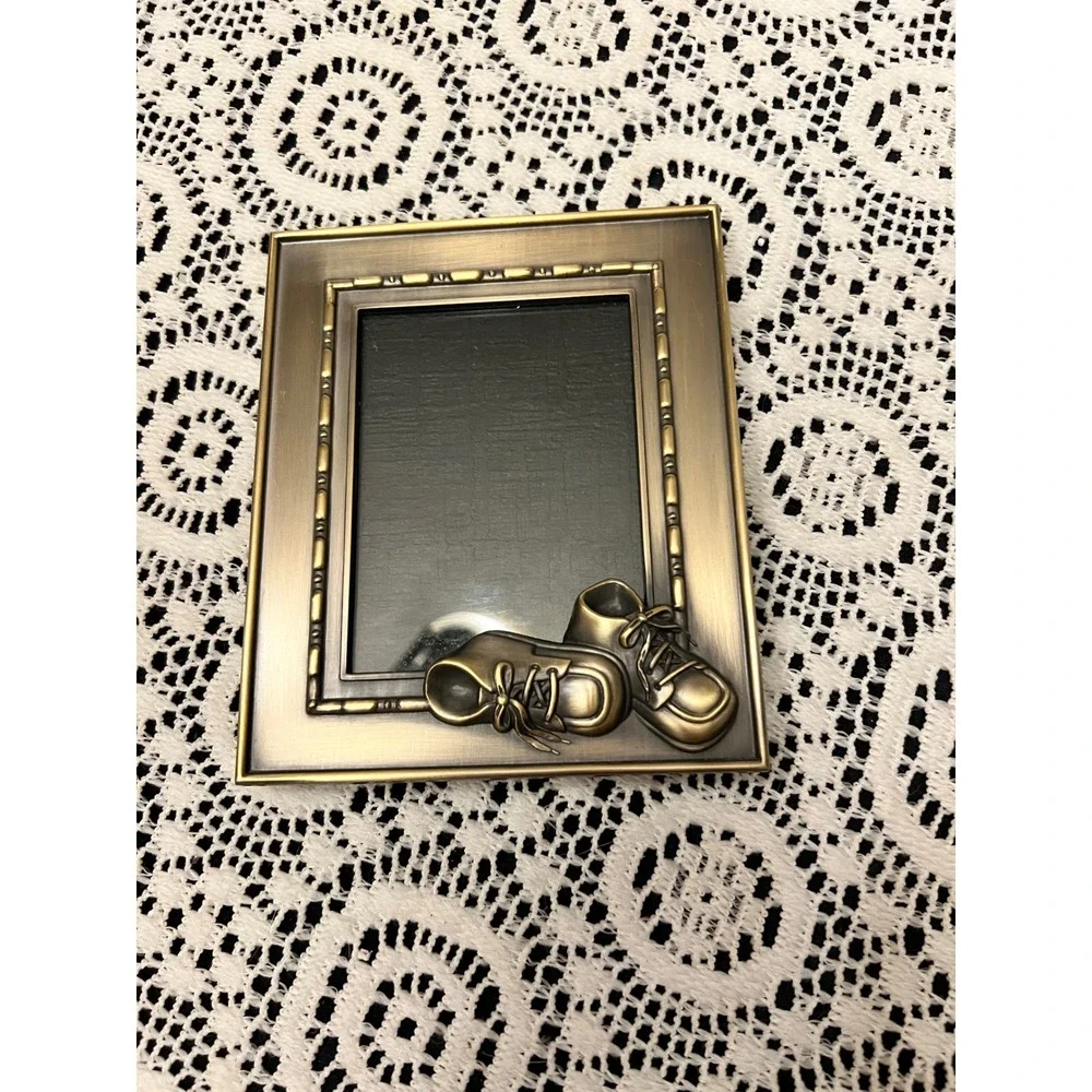 Vintange Bronze Tone Metal Baby Shoe Photo Pic Frame | Nursery Cottage